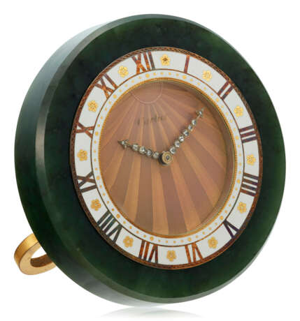 NO RESERVE | CARTIER ART DECO NEPHRITE, DIAMOND AND ENAMEL DESK CLOCK - photo 1