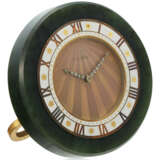 NO RESERVE | CARTIER ART DECO NEPHRITE, DIAMOND AND ENAMEL DESK CLOCK - photo 1