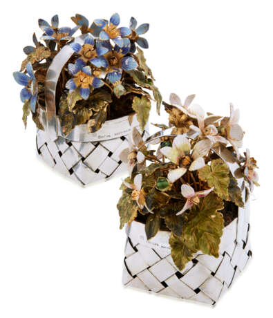 NO RESERVE | CARTIER PAIR OF ENAMEL AND SILVER FLOWER BASKETS - photo 2