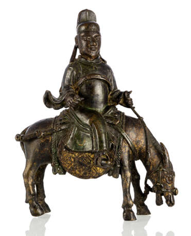 Bronze eines Daoisten auf einem Esel mit Resten von Vergoldung - Foto 1