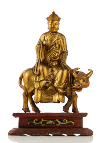 Figur eines Mönches aus Holz mit Lackauflage und Vergoldung - Foto 1