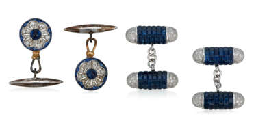 TWO PAIRS OF SAPPHIRE AND DIAMOND CUFFLINKS