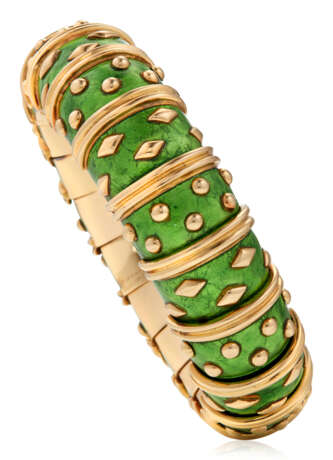 TIFFANY & CO., JEAN SCHLUMBERGER ENAMEL AND GOLD 'DOT LOZENGE' BANGLE BRACELET - фото 1