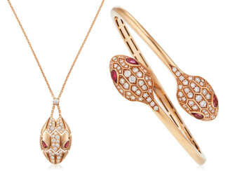 BULGARI SET OF DIAMOND AND PINK TOURMALINE 'SERPENTI' JEWELRY