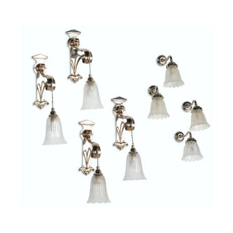 A SET OF FOUR SILVERED-METAL WALL-LIGHTS - photo 1