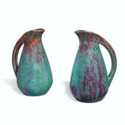 A PAIR OF FRENCH STONEWARE EWERS BY PIERRE-ADRIEN DALPAYRAT