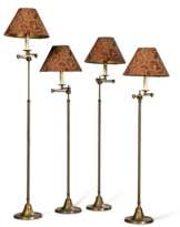 A SET OF FOUR FRENCH TELESCOPIC EXTENDABLE BRASS FLOOR LAMPS