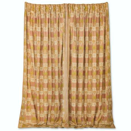 TWO PAIRS OF CREAM GREEN AND PINK FLORAL EMBROIDERED SILK PLEATED CURTAINS - фото 1