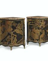 A PAIR OF EARLY LOUIS XV ORMOLU-MOUNTED CHINESE BLACK-AND-GILT LACQUER AND JAPANNED ENCOIGNURES