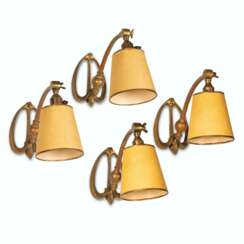 A SET OF FOUR BRASS WALL-LIGHTS OR DESK LAMPS
