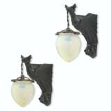 A PAIR OF ART DECO PATINATED-METAL AND GLASS WALL-LIGHTS - photo 1