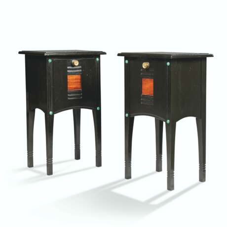 A PAIR OF BELGIAN BRASS-MOUNTED EBONISED OAK AND MAHOGANY NIGHT TABLES - photo 1