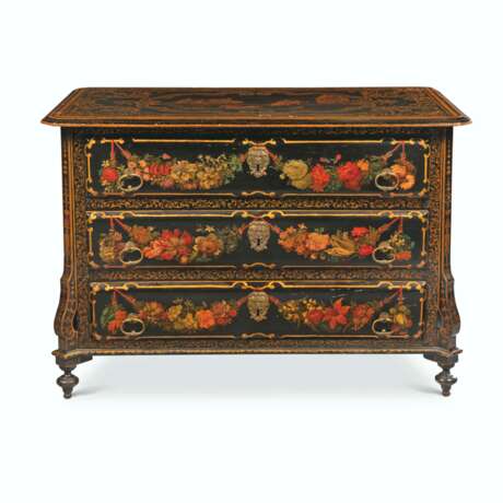 A LOUIS XIV GILT-BRASS-MOUNTED POLYCHROME, BLACK-AND-GILT-JAPANNED COMMODE - photo 1