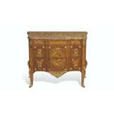 A LATE LOUIS XV ORMOLU-MOUNTED IVORY-INLAID SYCAMORE, TULIPWOOD AND AMARANTH MARQUETRY COMMODE - фото 1
