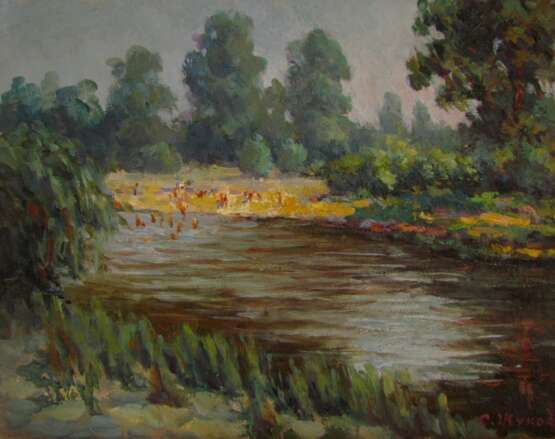 На речке Жуков С Fiberboard Oil Impressionism Landscape painting Ukraine 1990 - photo 1
