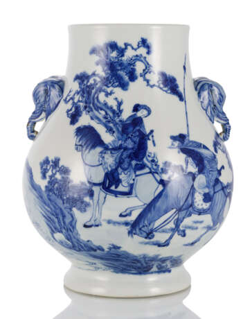'Hu'-förmige Vase mit unterglasurblauem Dekor einer Romanszene - photo 1