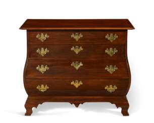 A CHIPPENDALE MAHOGANY BOMBE CHEST-OF-DRAWERS