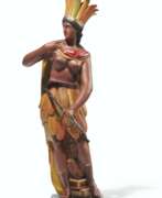Цинк. A ZINC POLYCHROME PAINT-DECORATED CIGAR STORE FIGURE OF AN &#39;INDIAN MAIDEN&#39;