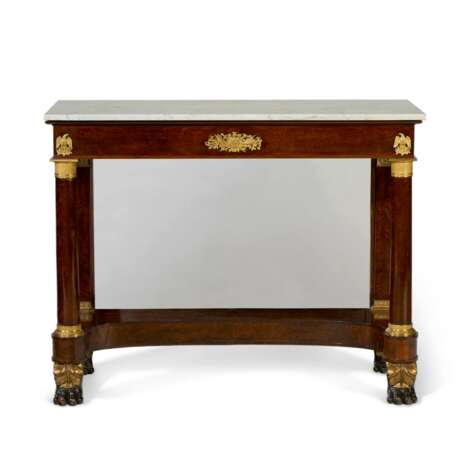 A CLASSICAL ORMOLU-MOUNTED AND FIGURED MAHOGANY MARBLE-TOP PIER TABLE - фото 1