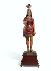 A ZINC POLYCHROME PAINT-DECORATED CIGAR STORE FIGURE OF A &#39;RISING STAR&#39;