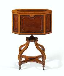 A FEDERAL STENCIL-DECORATED AND INLAID SATINWOOD AND MAHOGANY CELLARETTE