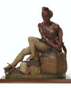 Zink. A MOLDED ZINC POLYCHROME PAINT-DECORATED CIGAR STORE FIGURE OF A &#39;SITTING INDIAN&#39;