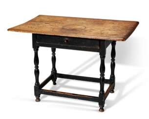 A WILLIAM AND MARY BLACK-PAINTED MAPLE AND PINE TAVERN TABLE