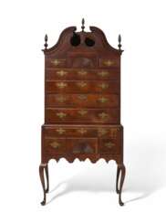 THE WILCOX FAMILY QUEEN ANNE CARVED CHERRYWOOD HIGH CHEST-OF-DRAWERS
