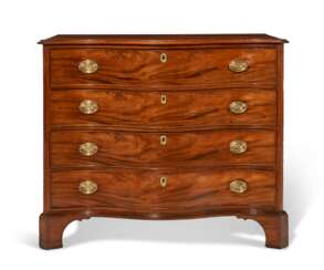 A CHIPPENDALE MAHOGANY VENEERED SERPENTINE-FRONT CHEST-OF-DRAWERS