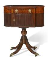A FEDERAL MAHOGANY VENEERED AND TAMBOUR WORK TABLE
