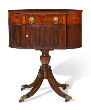 A FEDERAL MAHOGANY VENEERED AND TAMBOUR WORK TABLE - photo 1