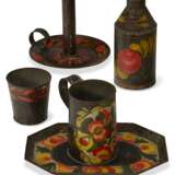 A GROUP OF FIVE BLACK PAINT-DECORATED TOLEWARE ITEMS - photo 1