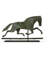 A MOLDED COPPER AND ZINC RUNNING HORSE WEATHERVANE