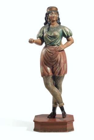 A CARVED AND POLYCHROME PAINT-DECORATED CIGAR STORE FIGURE OF A `THEATRICAL FIGURE` - photo 1