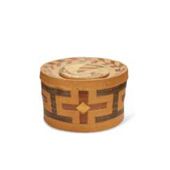 A TLINGIT POLYCHROME TWINED RATTLE-TOP BASKET