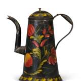 A BLACK PAINT-DECORATED TOLEWARE COFFEE POT - фото 1
