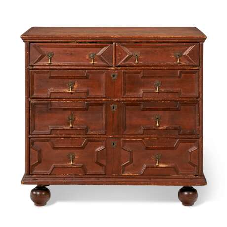 A JOINED RED-PAINTED PINE CHEST-OF-DRAWERS - photo 1