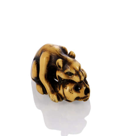 Netsuke eines Wolfs mit Schädel aus Elfenbein - фото 1