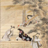 Malerei mit Darstellung einer Szene am Hof, Tusche und Farben auf Seide - фото 1