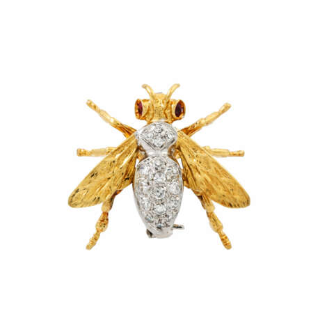 Brosche "Fliege" mit 2 Rubinen und 17 Diamanten von zus. ca. 0,2 ct, - Foto 1