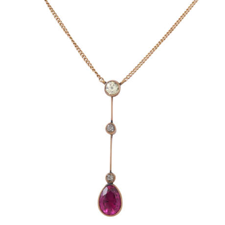 Jugendstil Collier mit pinkfarbenem Saphir- Tropfen ca. 1,5 ct, - photo 2