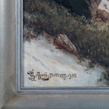 HOFFMANN, GEORG (auch Hoffmann-Salon, Maler 19./20. Jh.), "Kämpfende Hirsche im Hochgebirge in Norwegen", - фото 3