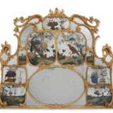 A GEORGE II GILTWOOD OVERMANTEL MIRROR INSET WITH CHINESE EXPORT REVERSE MIRROR PAINTINGS - фото 1