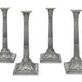 A SET OF FOUR GEORGE III SILVER CANDLESTICKS - фото 1