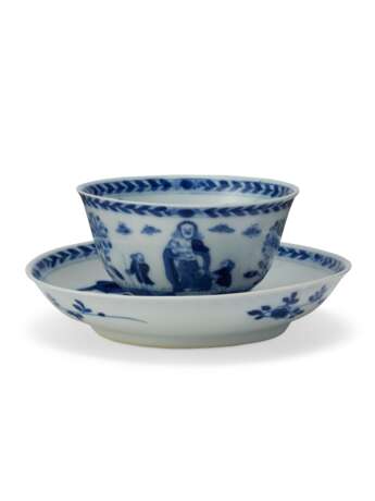 A CHINESE EXPORT PORCELAIN BLUE AND WHITE `CHARITY` TEABOWL AND SAUCER - photo 1