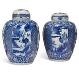 A PAIR OF CHINESE PORCELAIN BLUE AND WHITE JARS AND TWO COVERS - фото 1