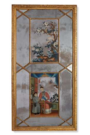 A GEORGE III GILTWOOD PIER MIRROR INSET WITH CHINESE EXPORT REVERSE MIRROR PAINTINGS - Foto 1