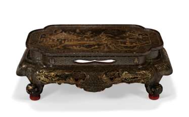 A CHINESE MOTHER-OF-PEARL INLAID BLACK LACQUER TABLE, KANG