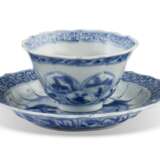 A CHINESE EXPORT PORCELAIN BLUE AND WHITE LOTUS-MOLDED `ACUPUNCTURE` TEABOWL AND SAUCER - photo 1