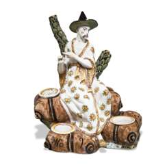 A FRENCH (LILLE) FAIENCE FIGURAL INKSTAND